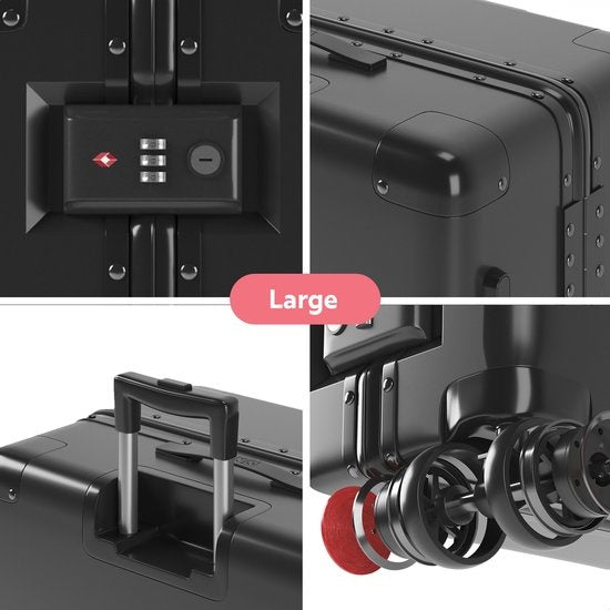 ONYX 2-Piece Suitcase Set - Bagage à main avec poche frontale et valise d'enregistrement - 35L/100 L - Serrure TSA - Trolley léger - Fermeture en aluminium - Noir