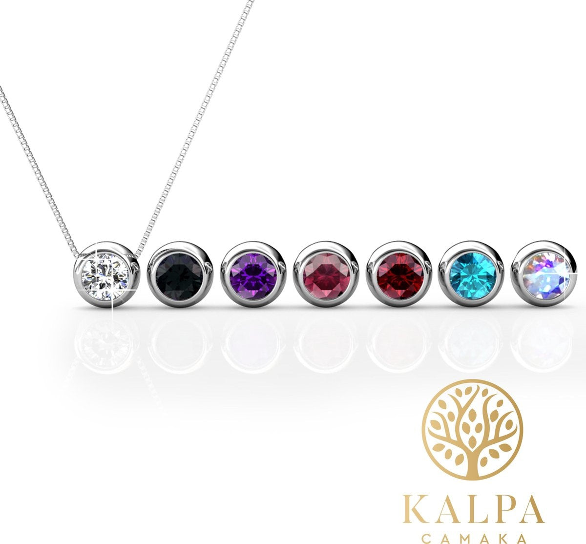 Yolora Collier pour femmes avec pendentif - 7 cristaux Kalpa Camaka colorés - Lot de 7 - Couleur argentée