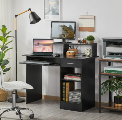 Yaheetech Bureau avec tiroir - Noir - 106 x 50 x 94 cm - Bureau d'ordinateur avec compartiment de rangement