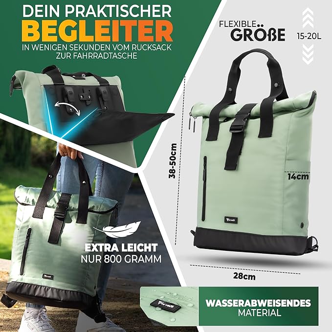 MIVELO - Sac à dos et sac à bagages pour vélo - Résistant à l'eau & 22 litres - Mint