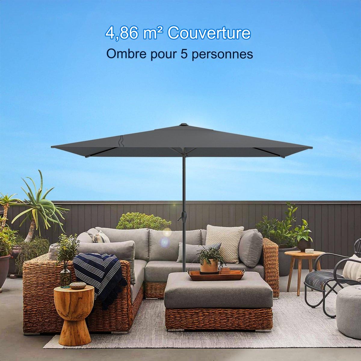 Parasol LifeGoods imperméable avec housse, 270x180cm, Gris foncé