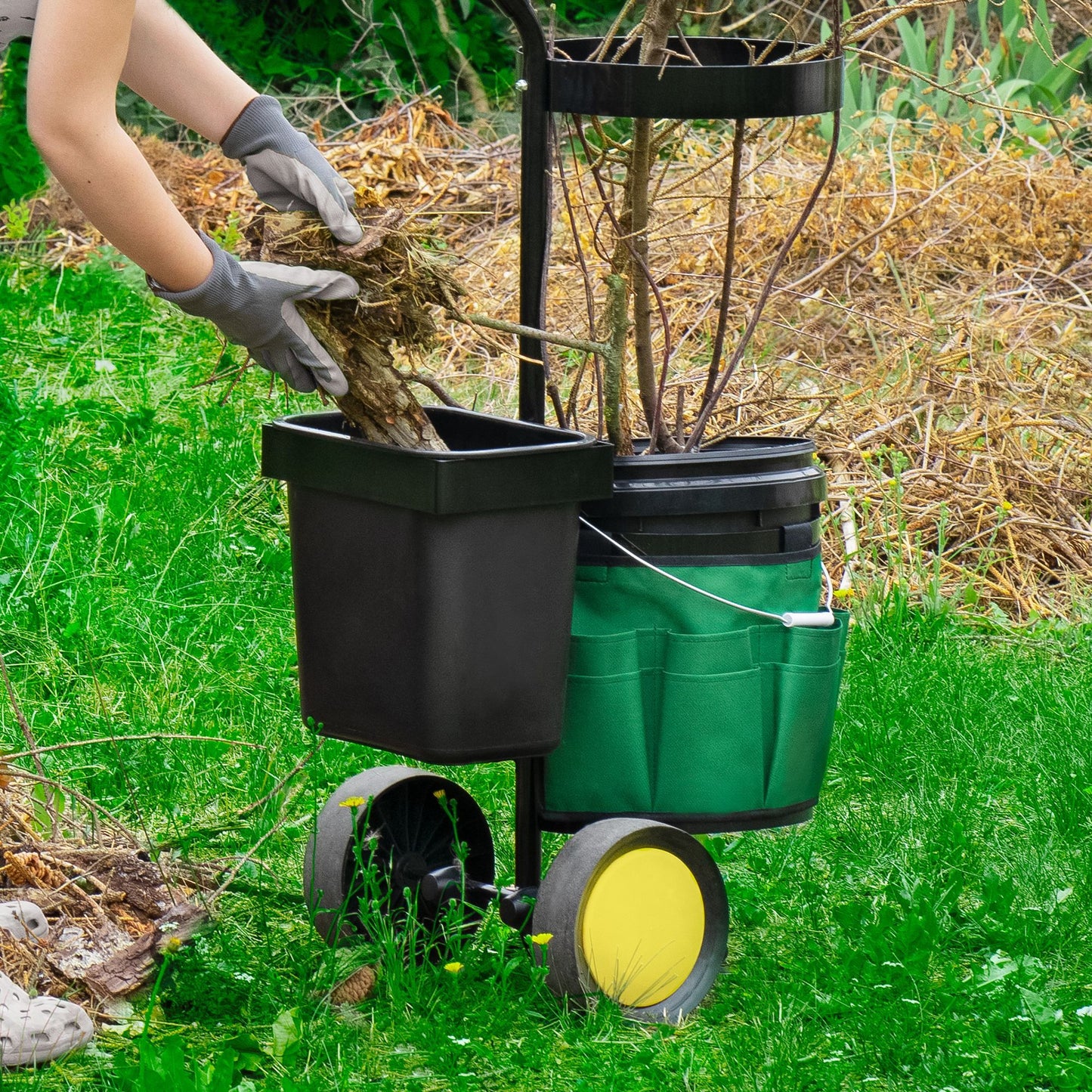 Chariot de jardinage - UPP - Pour outils de jardin - 12 compartiments de rangement - vert/noir