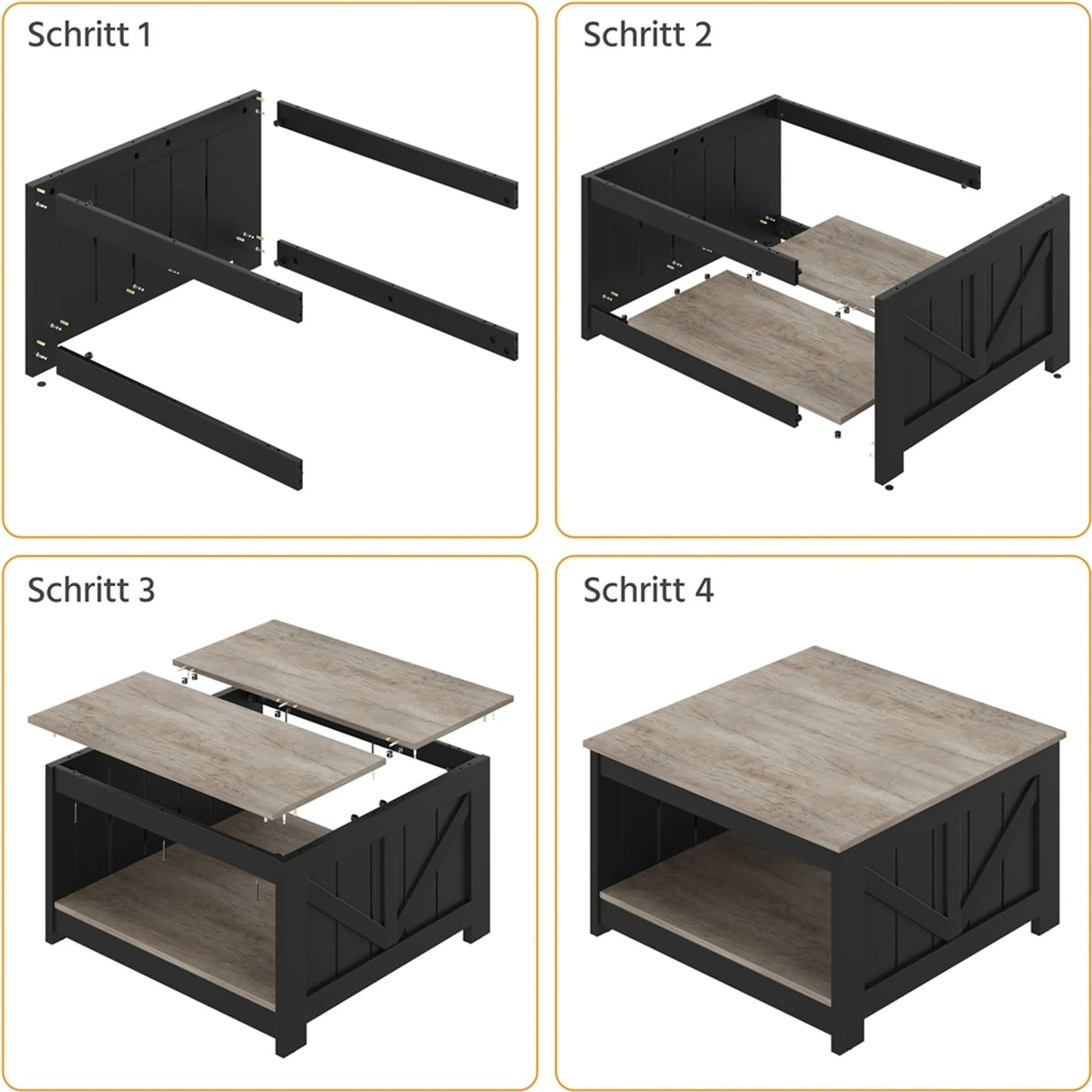Yaheetech Table basse carrée - 80 x 80 x 45 cm - avec compartiment de rangement spacieux, design de porte de grange et placage en grain de bois - pour le salon et la salle de séjour - MDF gris E1