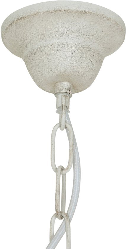 Suspension Ella 10191W - Lampe tendance à perles blanches en bois et métal, hauteur réglable de 70 à 155 cm - Marque : Mexlite