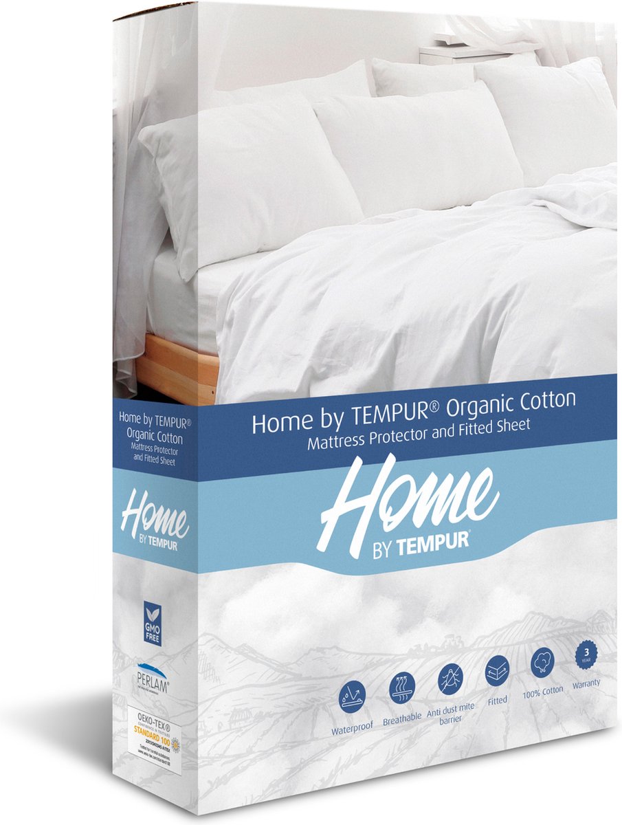 Home by TEMPUR® Protège-matelas - Nature - 80 x 200 x 25 cm - Coton biologique - Imperméable - Thermorégulateur - Antiacariens - Antiallergique