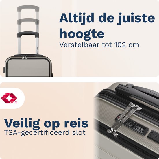 Valise TRVLMORE - 54 x 37 x 23 cm - Avec poche avant - 44 L - Cadenas TSA - 4 roulettes - Couleur champagne