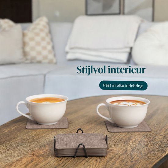 Sous-verres en simili cuir Castagnola – Sous-verres pour verres – Sous-verres design avec support – Lot de sous-verres en cuir avec support métallique – Cuir – Lot de 10 – Marron chiné – 10 x 10 cm