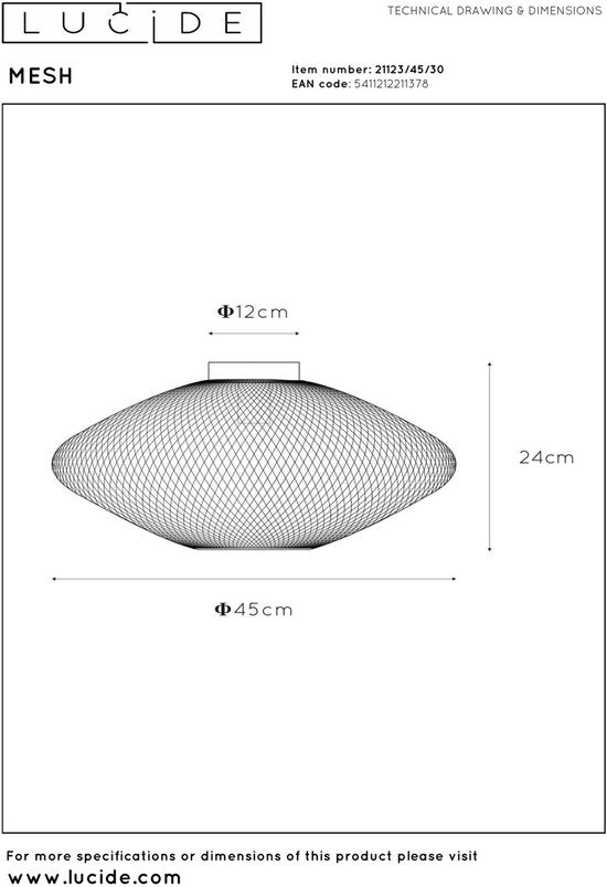 Lucide MESH - Plafonnier - Ø 45 cm - 1xE27 - Noir