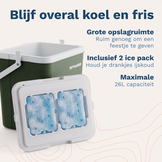 TRVLMORE Cool Box 26L - Frigobox - 2 éléments réfrigérants inclus - Vert
