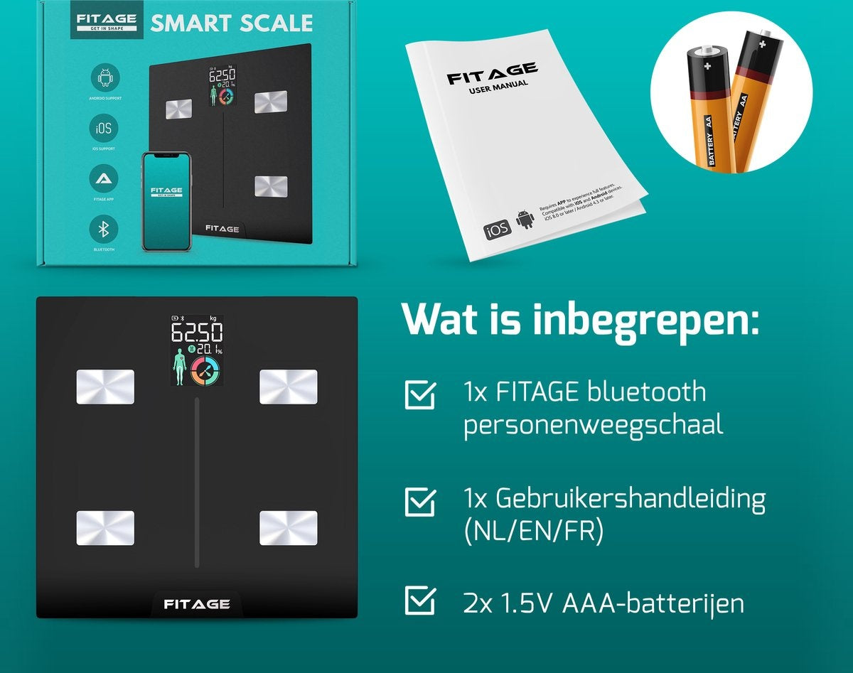 FITAGE Pèse-personne LCD Digital - Pèse-personne intelligent avec analyse corporelle 17x - Pèse-personnes - FITAGE App