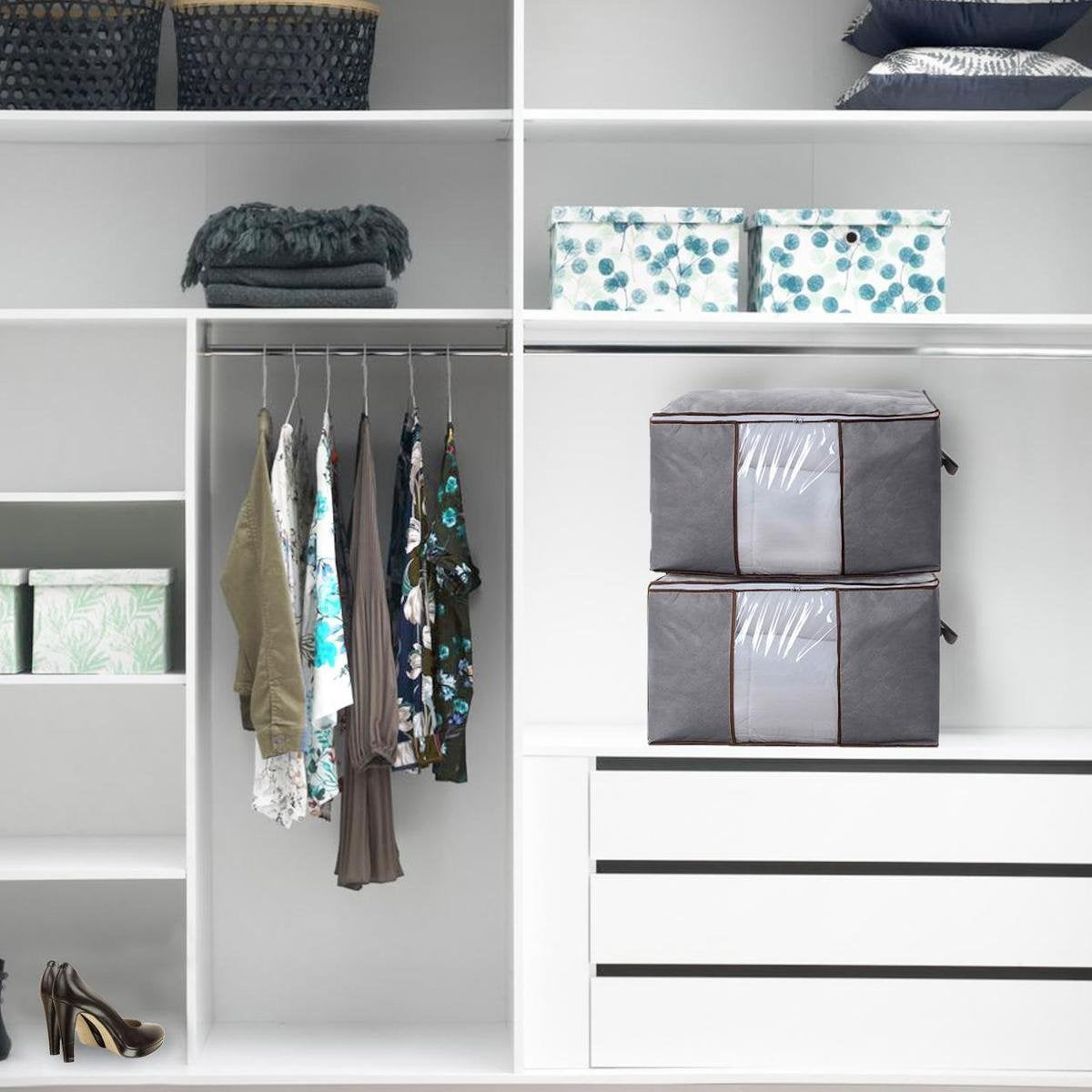 LifeGoods Sac de rangement et d'organisation - 4x 50L - 54x25x39 cm - Textile - Gris