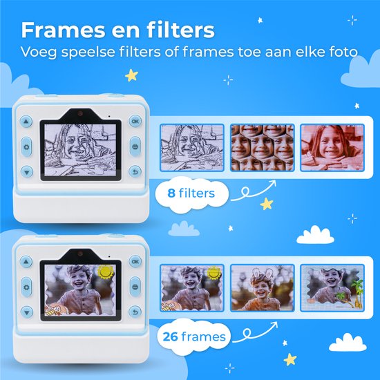 Nuvance - Caméra pour enfants - Caméra jouet pour enfants - avec carte SD 32 GB - Photo et vidéo - Imprimante photo - Caméra numérique pour enfants - Caméra pour enfants - Bleu