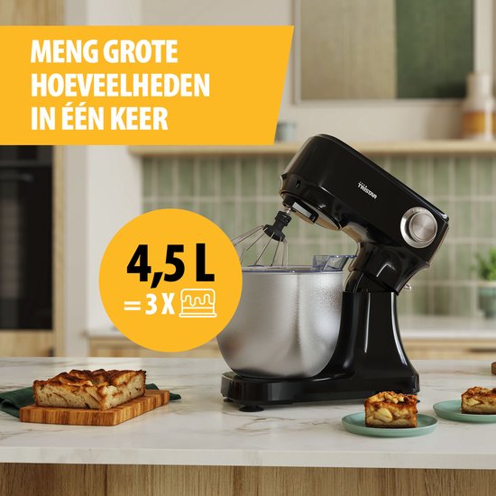 Robot de cuisine Tristar 800 W - Capacité de 4,5 L - Bol en acier inoxydable - 12 programmes - Noir