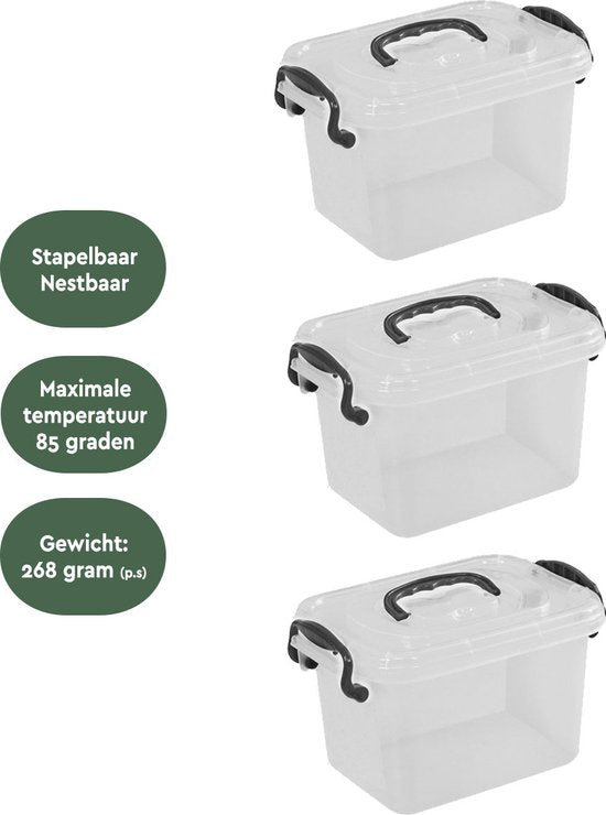 Boîte de rangement BRASQ 6 litres - Lot de 3 - Boîte de rangement en plastique - Transparente - Bac de rangement - Boîte de rangement avec couvercle