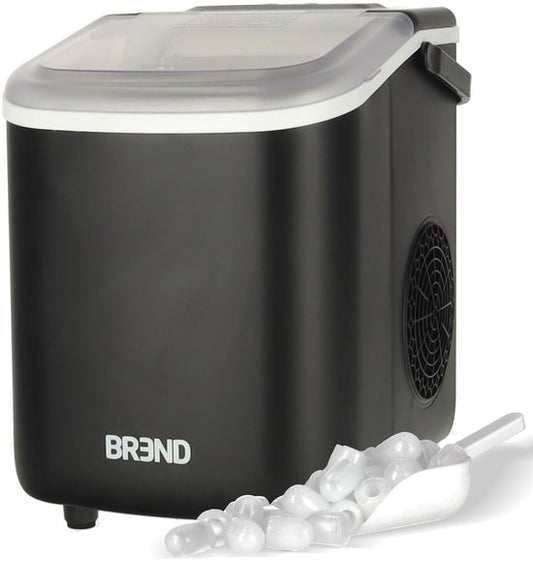 BREND BR-2213 Machine à glaçons avec cuillère et plateau d'égouttage - Grands L ou petits S glaçons - Machine à glaçons portable - 10 kg en 24 heures - Noir