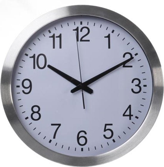 Horloge murale Perel 40 cm, analogique, avec synchronisation automatique de l'heure par DCF, grand cadran très lisible, cadre en aluminium argenté, salon, cuisine, bureau, salle d'attente