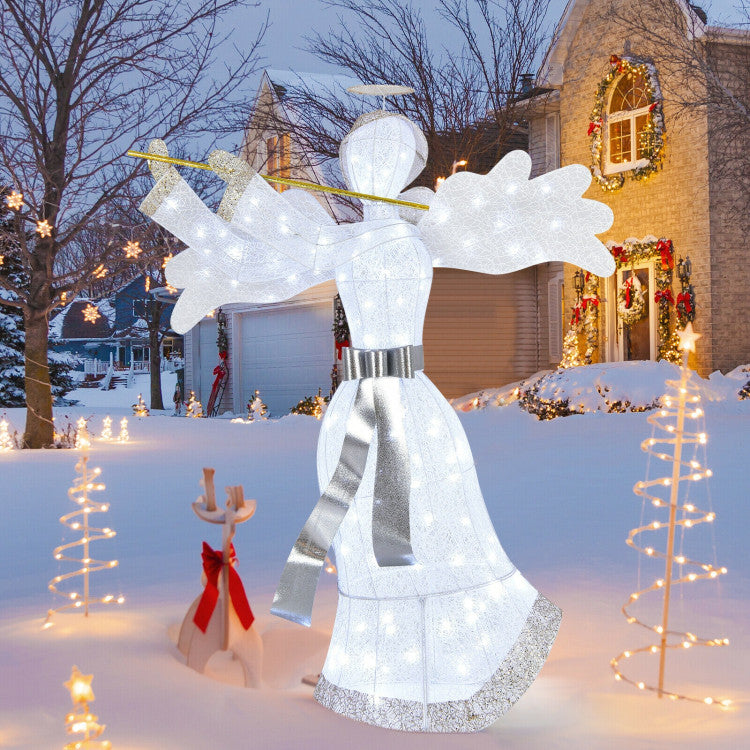 Ange illuminé Décoration de Noël - 150 cm de haut - Blanc et or - 100 LED - Pour l'intérieur et l'extérieur