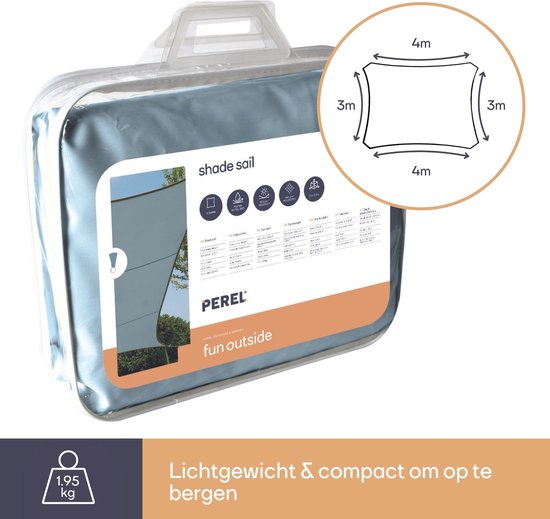 Toile d'ombrage Perel, hydrofuge, 4 x 3 m, 160 g/m², polyester, rectangle, gris clair