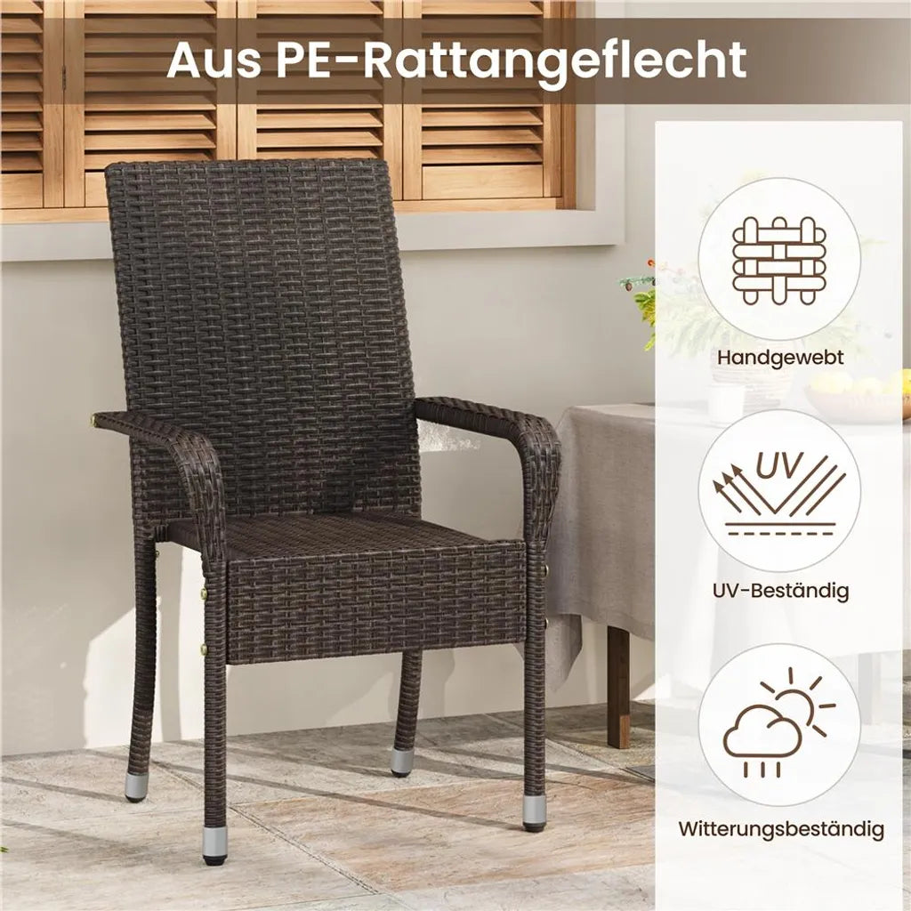 Yaheetech Lot de 2 chaises de jardin – Marron – Polyrattan – 58 x 62,5 x 94,5 cm – Empilables avec accoudoirs