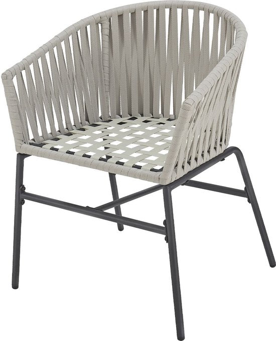 2 Chaises de jardin avec filet en corde - Gris clair - Coussins d'assise et de dossier inclus