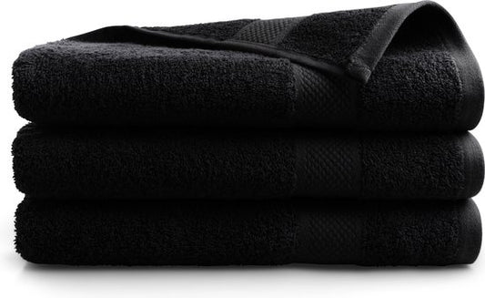 Serviettes DoubleDry 70 x 140 cm - lot de 3 - Qualité hôtelière 500 g/m2 - Douces et absorbantes - OEKO-TEX Made in Green & BSCI Certified - noir corbeau