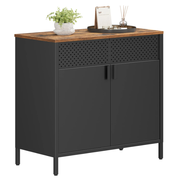 Joyfurnos : meuble de rangement noir avec porte et étagère réglable - 80 x 40 x 76 cm
