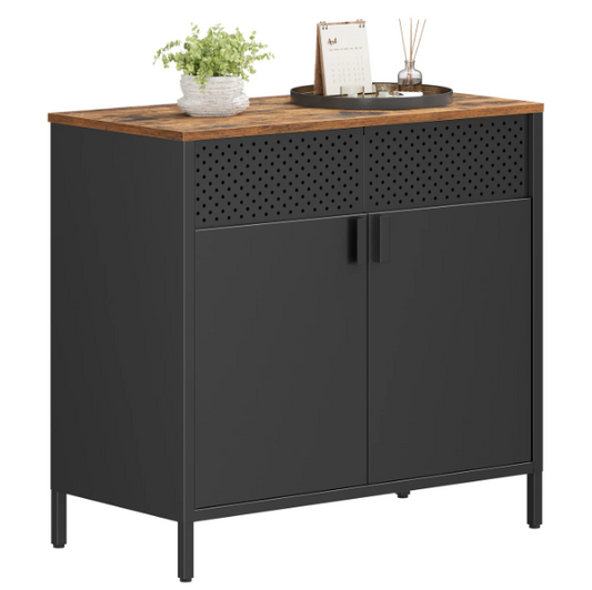 Joyfurnos : meuble de rangement noir avec porte et étagère réglable - 80 x 40 x 76 cm