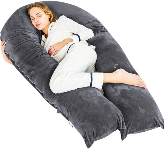 Coussin de grossesse Avalo XXL 280 cm - Coussin d'allaitement et de sommeil sur le côté en forme de U - Body Pillow - Coussin pour le corps - Gris foncé
