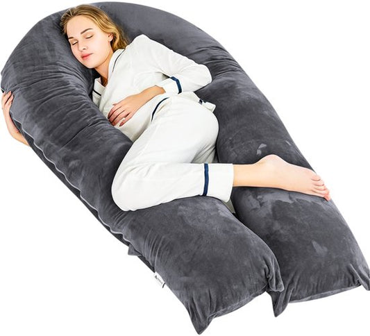 Coussin de grossesse Avalo XXL 280 cm - Coussin d'allaitement et de sommeil sur le côté en forme de U - Body Pillow - Coussin pour le corps - Gris foncé