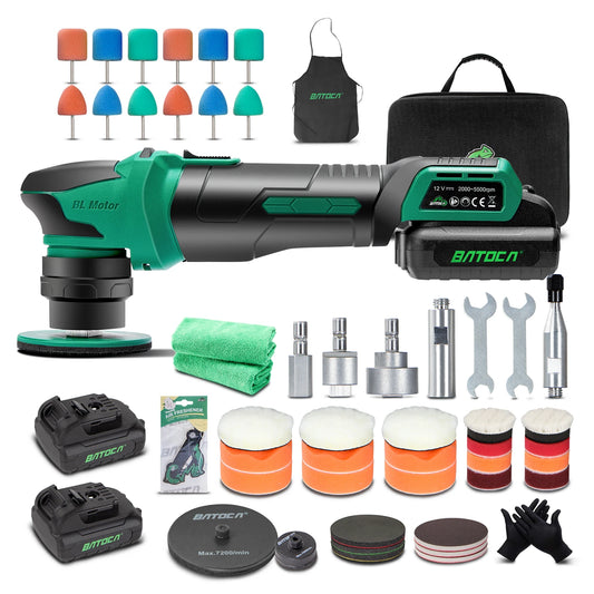 Mini-polisseuse sans fil Batoca S4 - Bleue - Rotative et excentrique - 2 000-5 500 tr/min - 2 batteries 12 V 2,5 Ah - Disques d'appui 25 et 75 mm
