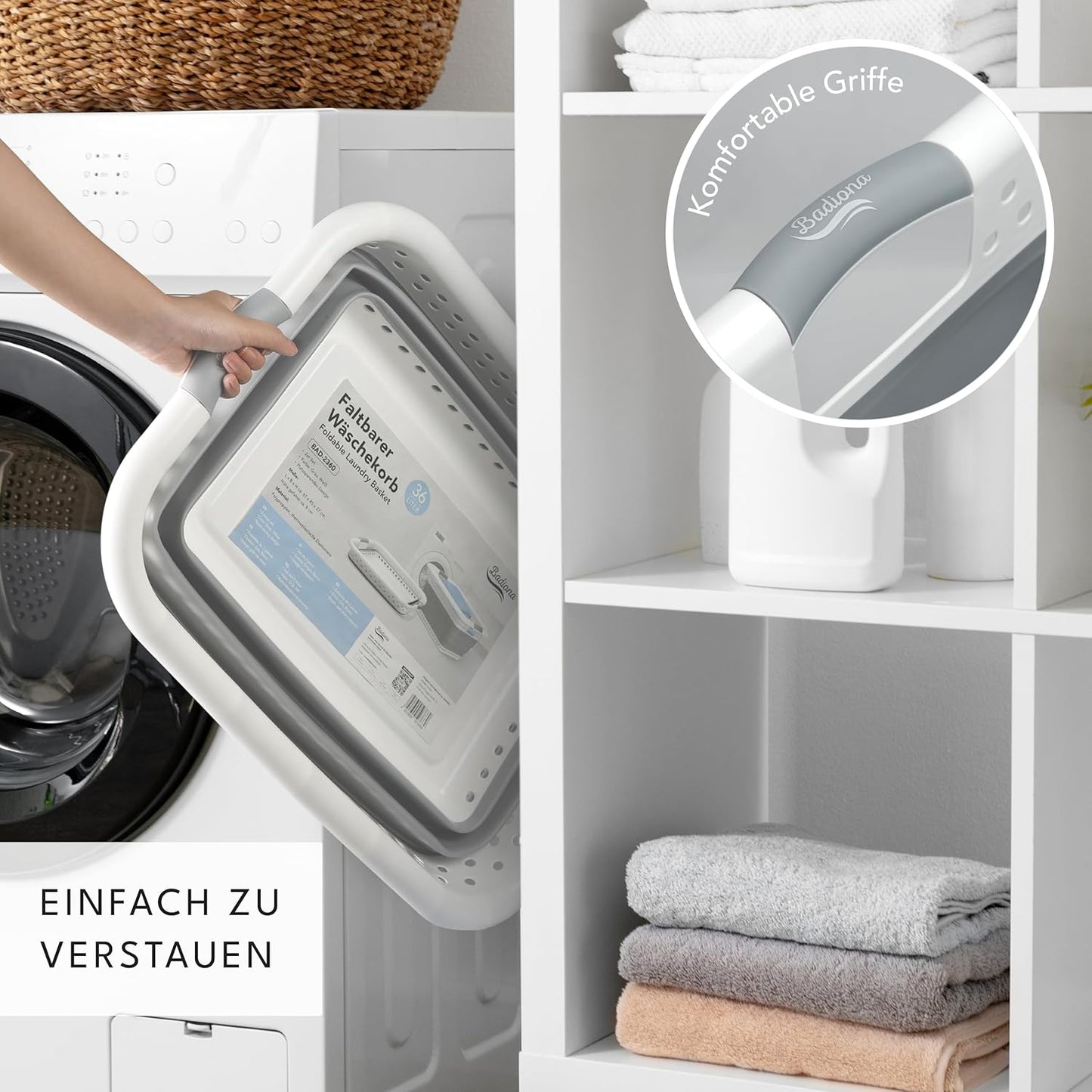 BADIONA Lot de 2 paniers à linge pliables 36L - Gris/Blanc - 61 x 45 x 27 cm - Peu encombrant et multifonctionnel