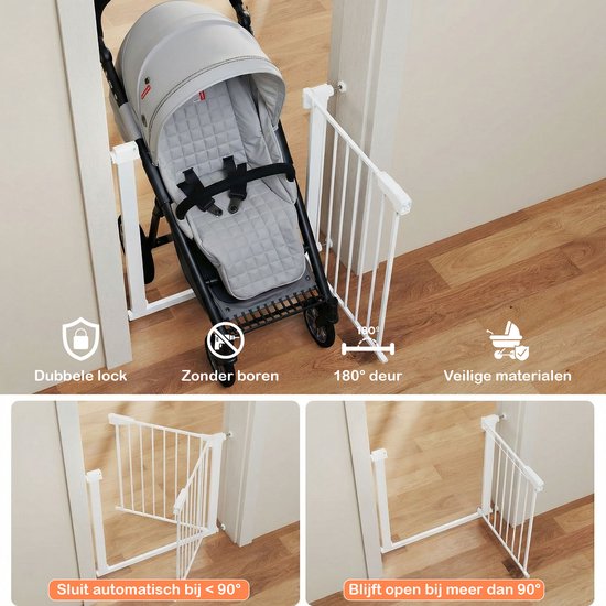 Barrière d'escalier sans perçage – 76 à 82 cm – Barrière de sécurité – Fixation par pinces – Barrière pour enfants – Barrière pour chiens – Blanc