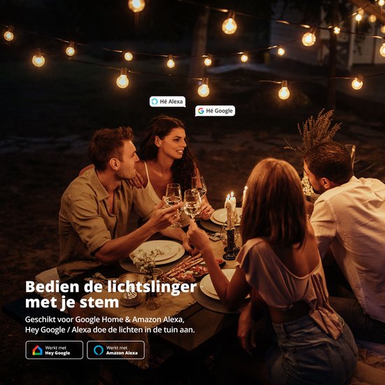 FlinQ Smart Light String Premium - Guirlande lumineuse LED pour l'extérieur - Eclairage de jardin - Cordon de 15 mètres - Guirlande avec lumières RGB - Atmosphere Lights / Partylights - Party Lights