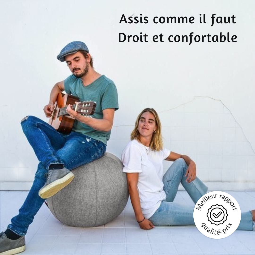 Balle d'assise Backerz® - 75cm - Housse en lin - jusqu’à 110 kg - Gris clair