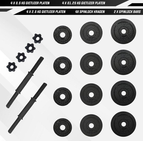 Fitby Dumbells 20KG - Haltères - Jeu de poids - Haltères réglables - Jeu d'haltères - Jeu d'haltères - Fonte - Boîtier de rangement inclus