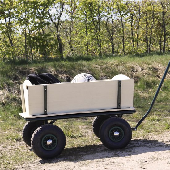 Sunny Billy Beach Wagon Chariot Vert - Bois brut - Chariot avec pneus - 94x61x97cm