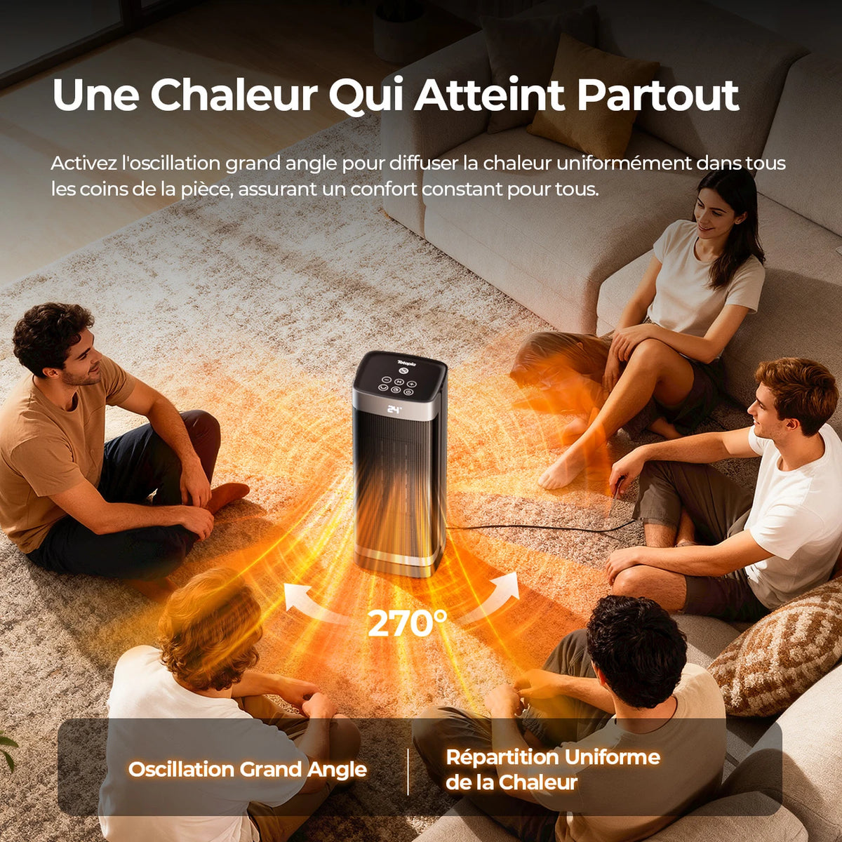 Radiateur céramique Totopia 2000 W - Chauffage électrique PTC avec télécommande - Minuterie 12 h - Oscillation - 40 × 15 × 12 cm - Noir