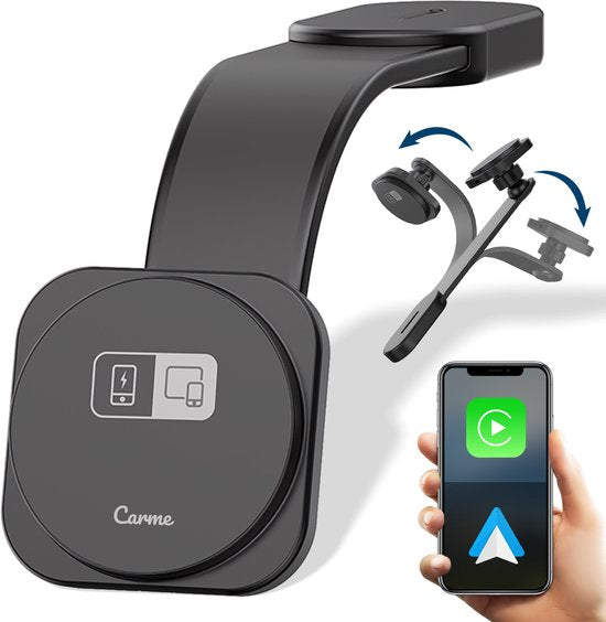 CarMe 4-in-1 CarPlay Dongle Pro - Avec chargeur sans fil - Wireless CarPlay & Android Auto - Android Auto Dongle - MagSafe Car Holder - Noir