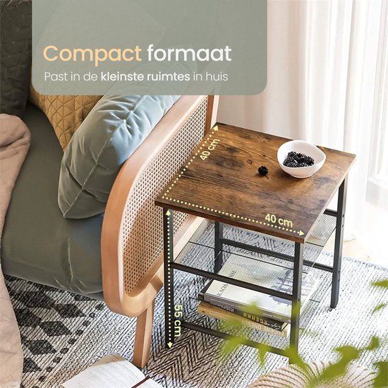 O'DADDY® Side Table Square - Tables d'appoint - Table de chevet - Table d'appoint - Petite table banc - Tables basses - Table pour ordinateur portable - Table basse industrielle - Table - Tablettes à grille réglable - 40x40x55 cm - Vintage Brown/Black