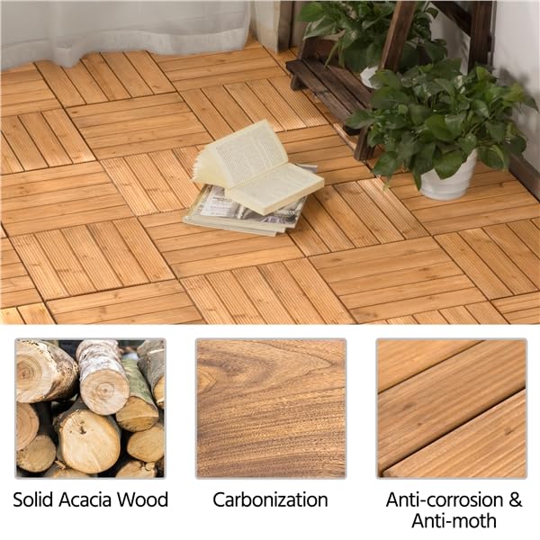 Lot de 27 dalles de terrasse Yaheetech - 30,8 x 30,8 cm - Bois naturel