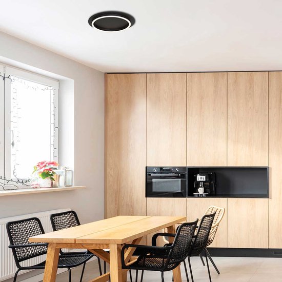 Plafonnier Ringlux 3655ZW, luminaire noir Ø 32 cm à lumière LED chaude, en métal et plastique, design tendance, marque Steinhauer