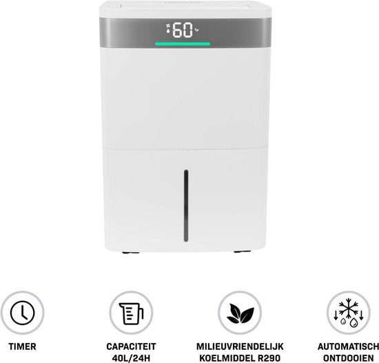 VONROC Déshumidificateur - 40L/jour - Réservoir d'eau de 5,5L - Contrôle Wifi & app -Filtre à ions argent & filtre à charbon
