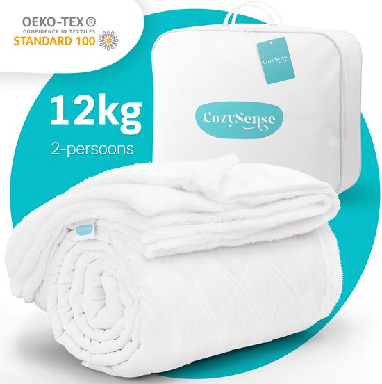 Couverture lestée CozySense® 12 kg - 2 personnes - Couverture lestée - Couverture lestée avec répartition de la pression GLASS-Flow® - Couverture lavable incluse - 200x200 cm - Blanc