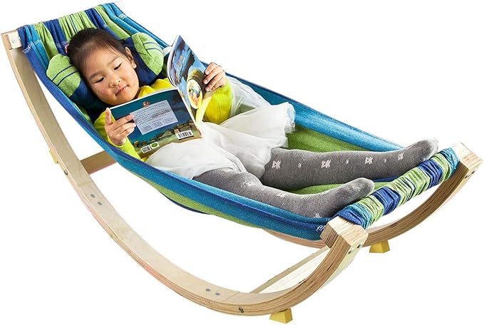 Hamac enfant avec arrêt de sécurité - SoBuy - 120 x 46 x 36 cm - Confortable et sécurisé - Vert et bleu