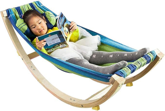 Hamac enfant avec arrêt de sécurité - SoBuy - 120 x 46 x 36 cm - Confortable et sécurisé - Vert et bleu