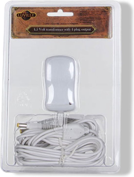Adaptateur Luville « Village de Noël » 4,5 volts avec 4 fiches - Décorations de Noël d'intérieur - Décorations de Noël « Monde miniature » - Remplace le boîtier à piles - 7 x 4 x 5 cm - Blanc