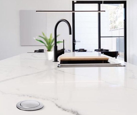 Perel Pop-up socket, 3 prises avec terre de protection (type F), 2 ports USB, trou de montage 71 mm, utilisation intérieure, noir/gris