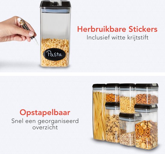 KitchenBrothers Bocaux - 14 pièces - hermétique - étiquettes réinscriptibles - plastique
