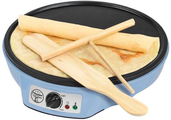 Appareil à crêpes Bestron - ASW602B - 1 000 W - Crêpière - 30 cm - Bleu - Avec pile en bois et spatule - Garantie 5 ans