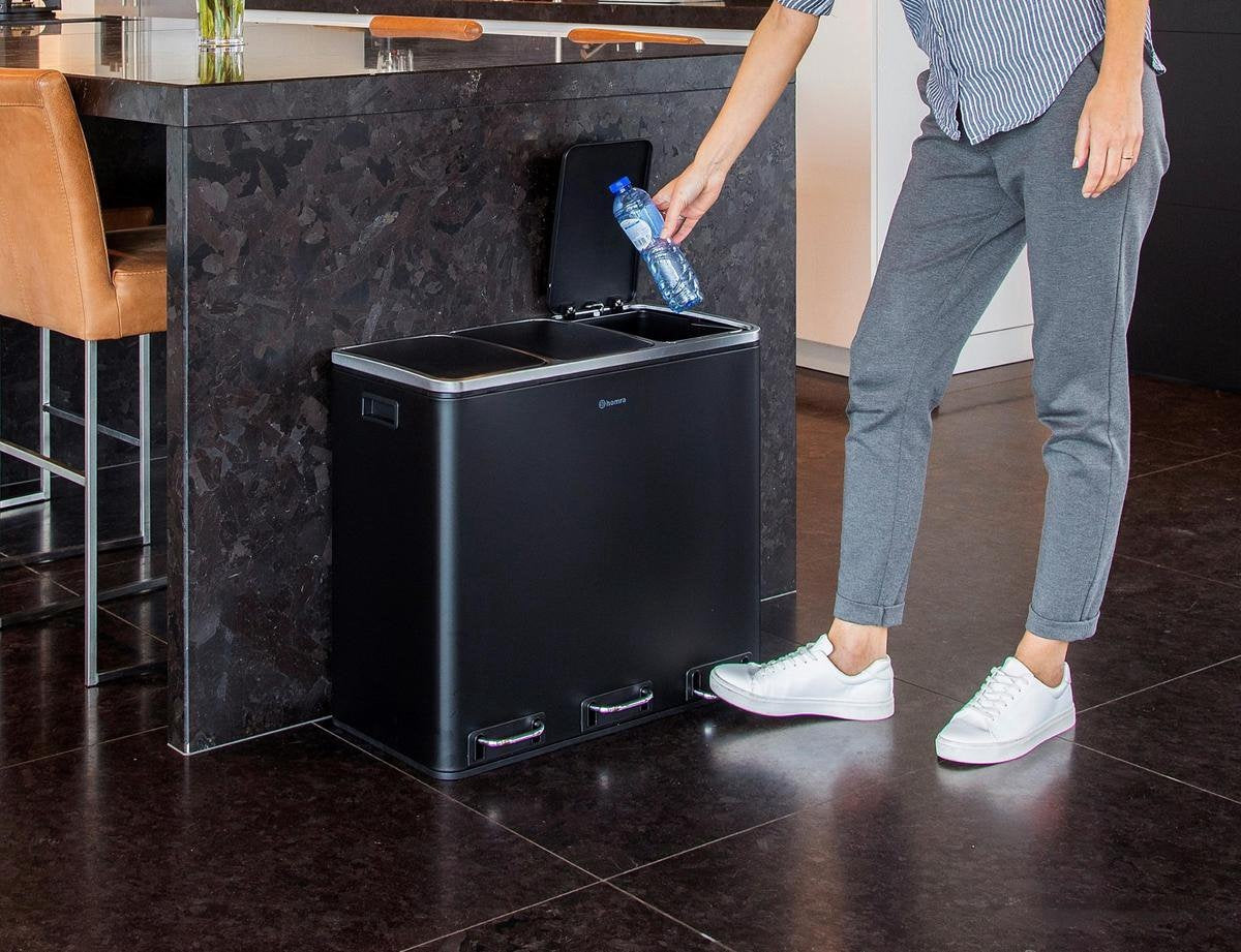 Poubelle de tri sélectif - Homra SPARQ - 3 x 18 L de capacité - 54 L - Blanc - acier inoxydable